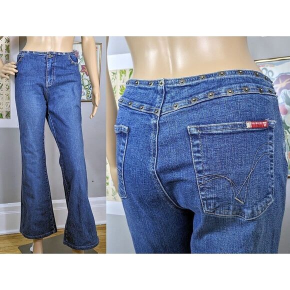 Vintage y2k Guess Jeans Flare Denim Studded Detail Medium Wash Size 31 - Picture 1 of 12